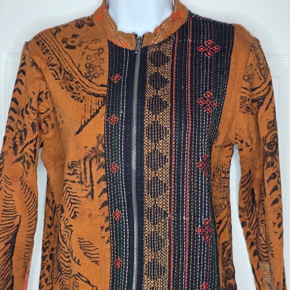 Chico's Cotton Zip Up Abstract Boho Jacket Sz S - Picture 4 of 9
